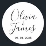 の結婚カップル名ラベル | 丸い白 ラウンドシール<br><div class="desc">の結婚カップル名ラベル | 丸い白いシール | のホテル結婚バッグスナックバッグスイーツデザートはステッカーを好む。</div>