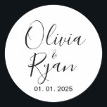 の結婚カップル名ラベル | 丸い白 ラウンドシール<br><div class="desc">の結婚カップル名ラベル | 丸い白いシール | のホテル結婚バッグスナックバッグスイーツデザートはステッカーを好む。</div>