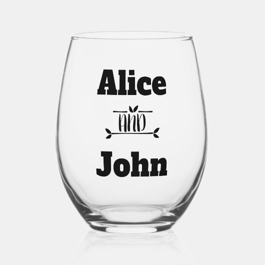 の結婚カップル新郎新婦ブラック ステムなしワイングラス (正面)