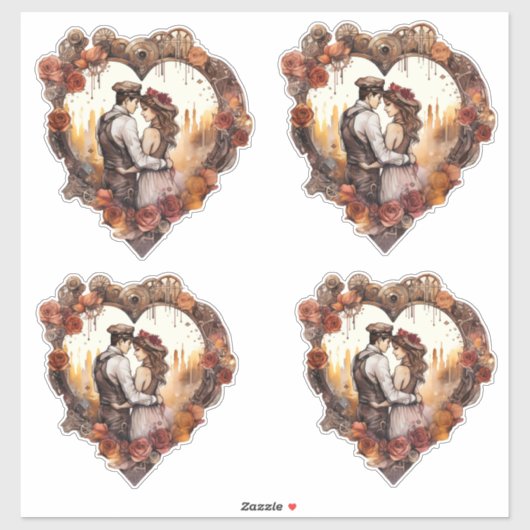 の結婚カップル水色ヴィンテージ シール (シート)