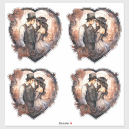 の結婚カップル水色ヴィンテージ シール