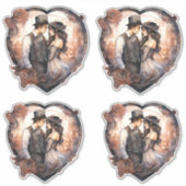 の結婚カップル水色ヴィンテージ シール (正面)