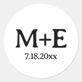 の結婚カップル黒いイニシャル&日付 ラウンドシール