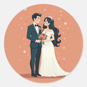 の結婚カップル・ロマンスステッカー ラウンドシール