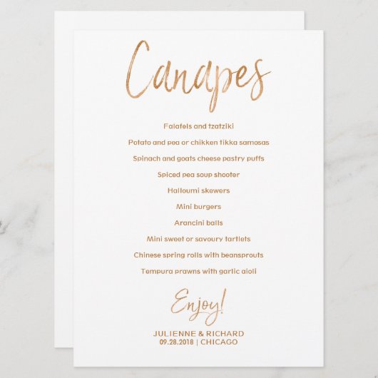 の結婚カナペスメニュー | スタイリッシュ金ゴールドバラ 招待状 (正面/裏面)