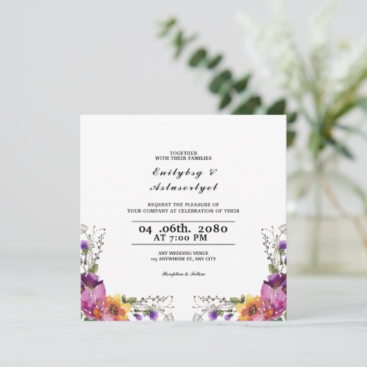 の結婚カラー飾スタイルカードのフローラ付き 招待状 (スタンド正面)