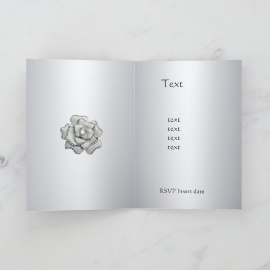 の結婚カード日付を保存シルバーグレー 招待状 (内部)