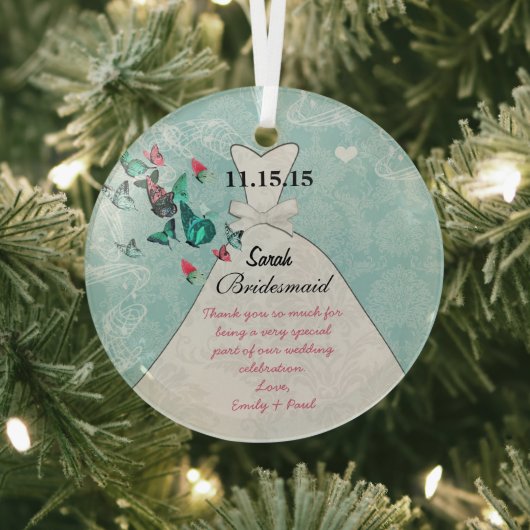 の結婚ガウンの花嫁付き蝶は色を選択 ガラスオーナメント (インサイチュ)