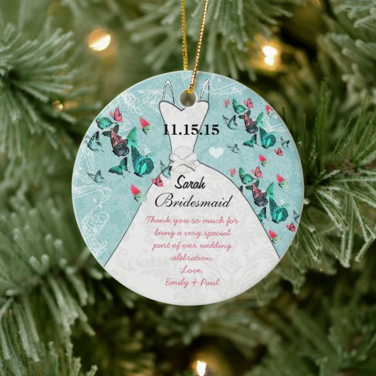 の結婚ガウンの花嫁付き蝶は色を選択 セラミックオーナメント (ツリー)