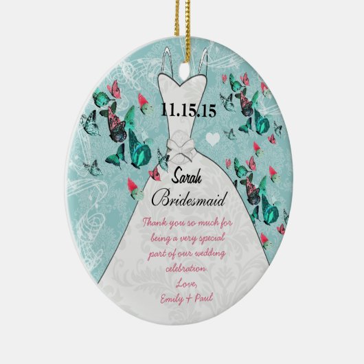 の結婚ガウンの花嫁付き蝶は色を選択 セラミックオーナメント (右)