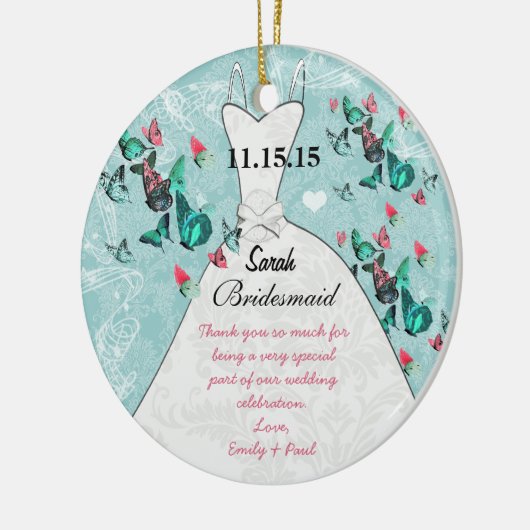 の結婚ガウンの花嫁付き蝶は色を選択 セラミックオーナメント (左)