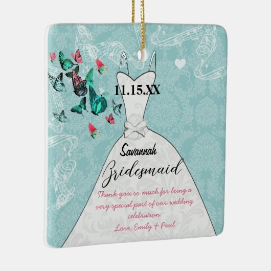 の結婚ガウンの花嫁付き蝶は色を選択 セラミックオーナメント (右)