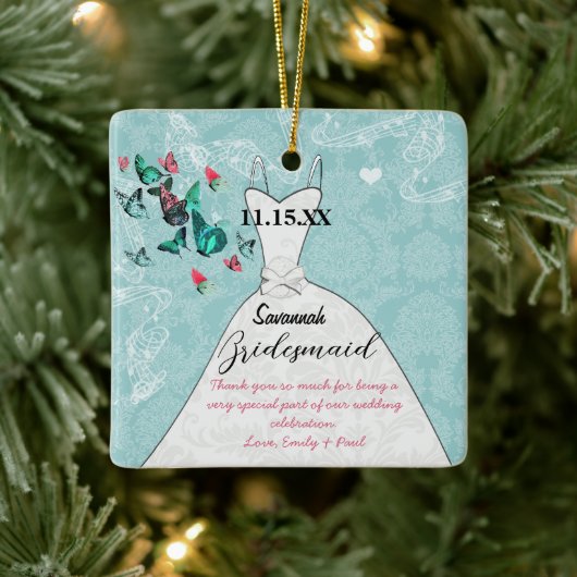 の結婚ガウンの花嫁付き蝶は色を選択 セラミックオーナメント (ツリー)