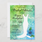 の結婚ガウンビーチをテーマにしたブライダルシャワー 招待状 (正面)
