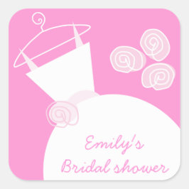 の結婚ガウンピンクの「ブライダルシャワー」のステッカー正方形 スクエアシール