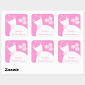 の結婚ガウンピンクの「ブライダルシャワー」のステッカー正方形 スクエアシール (シート)