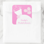 の結婚ガウンピンクの「ブライダルシャワー」のステッカー正方形 スクエアシール (バッグ)