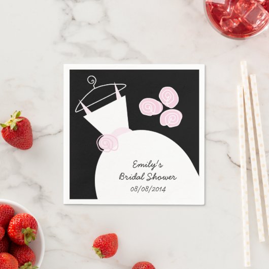 の結婚ガウンピンクブライダルシャワー'文字'ブラック スタンダードカクテルナプキン (インサイチュ)