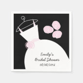 の結婚ガウンピンクブライダルシャワー'文字'ブラック スタンダードカクテルナプキン (正面)