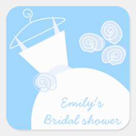 の結婚ガウンブルー'ブライダルシャワー'のステッカー正方形 スクエアシール