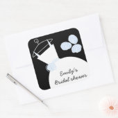 の結婚ガウンブルー'ブライダルシャワー'スクエアブラック スクエアシール (封筒)