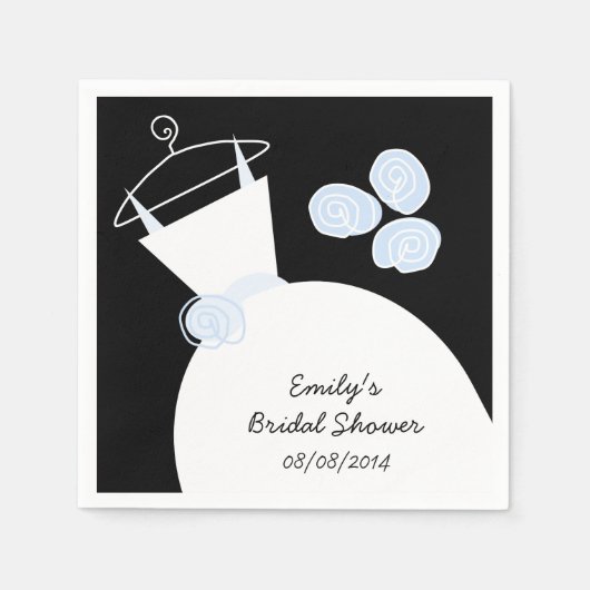 の結婚ガウンブルーブライダルシャワー'文字'ブラック スタンダードカクテルナプキン (正面)