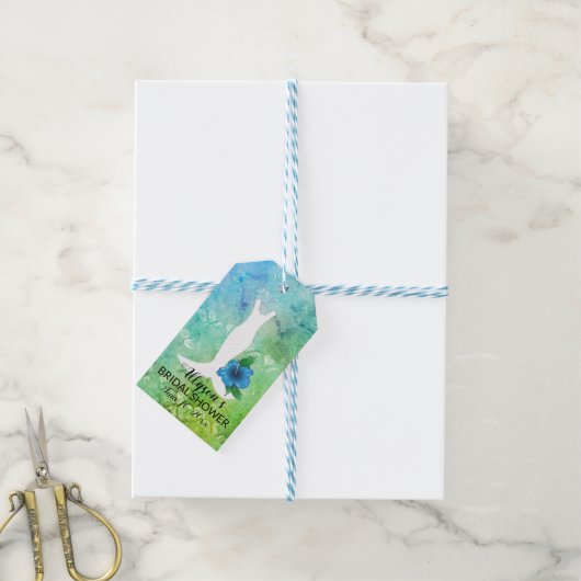 の結婚ガウン熱帯をテーマにしたブライダルシャワー ギフトタグ (より糸付き)