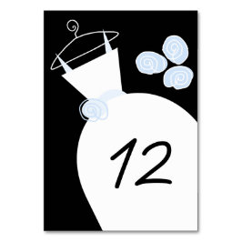 の結婚ガウン青のテーブルカード黒 テーブルナンバー