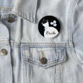 の結婚ガウン青の「花嫁」ボタン黒 缶バッジ (インサイチュ)