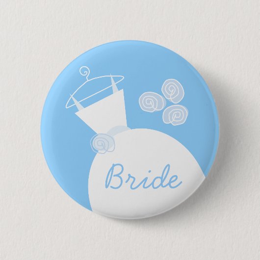 の結婚ガウン青の「花嫁」ボタン 缶バッジ (正面)