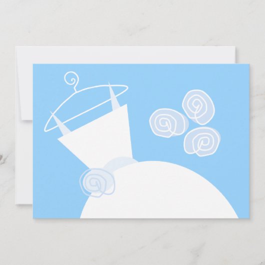 の結婚ガウン青ブライダルシャワー横白 招待状 (正面)