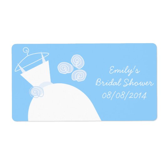 の結婚ガウン青ブライダルシャワー水平 ラベル (正面)