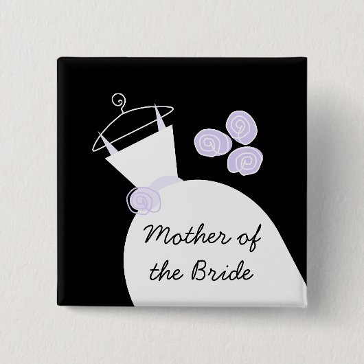 の結婚ガウン・パープル「花嫁の母」ブラック 缶バッジ (正面)