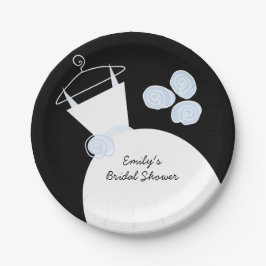 の結婚ガウン・ブルー「ブライダルシャワー」ブラック ペーパープレート