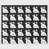 の結婚ガウン・ブルー「ブライダルシャワー」ブラック ラッピングペーパー (フラット)