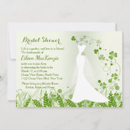 の結婚ガウン、牧草地のシャムロック、ブライダルシャワー 招待状