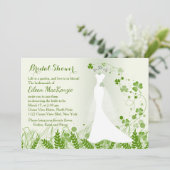 の結婚ガウン、牧草地のシャムロック、ブライダルシャワー 招待状 (スタンド正面)