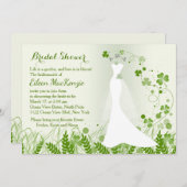 の結婚ガウン、牧草地のシャムロック、ブライダルシャワー 招待状 (正面/裏面)