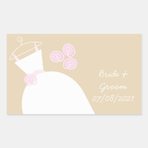 の結婚ガウンPink Beige 'Bride and Groom' 長方形シール