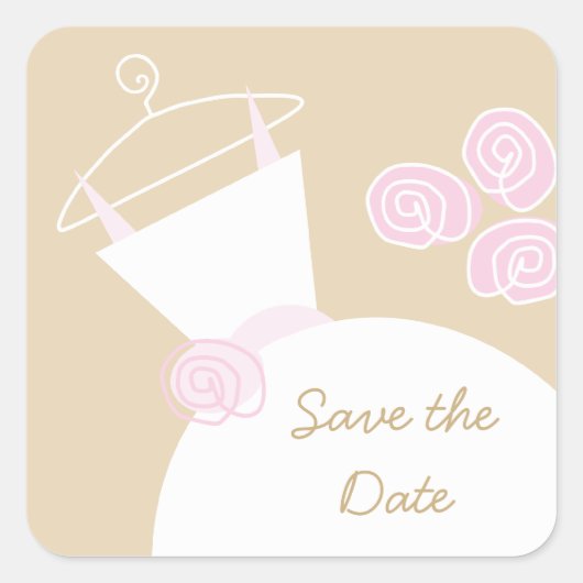 の結婚ガウンPink Beige 'Save the Date'スクエア スクエアシール (正面)