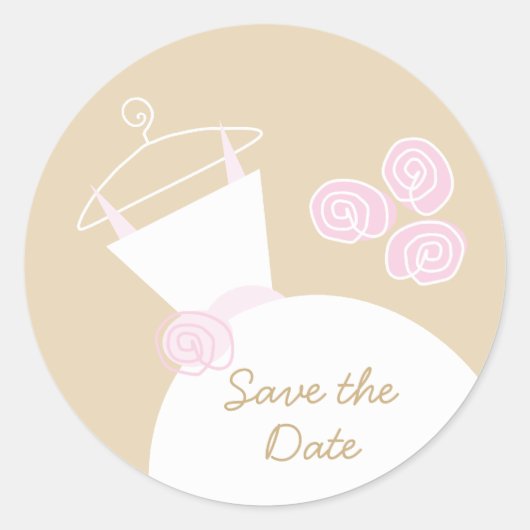 の結婚ガウンPink Beige 'Save the Date' round ラウンドシール (正面)