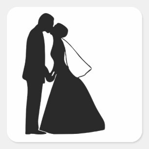 の結婚キス新郎新婦シルエット スクエアシール
