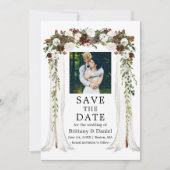 の結婚キャノピーアーチ水の色の緑の森フローラ セーブザデート (正面)