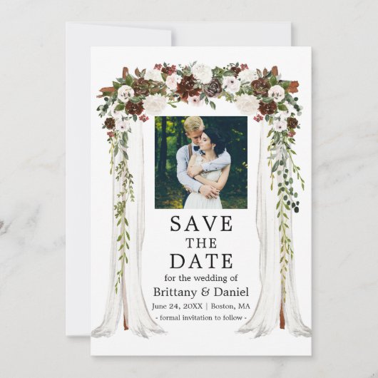 の結婚キャノピーアーチ水の色の緑の森フローラ セーブザデート (正面)