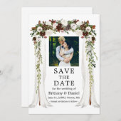 の結婚キャノピーアーチ水の色の緑の森フローラ セーブザデート (正面/裏面)