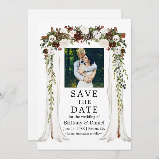 の結婚キャノピーアーチ水の色の緑の森フローラ セーブザデート (正面/裏面)