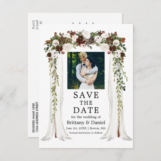 の結婚キャノピーアーチ水の色の緑の森フローラ 案内ポストカード (正面/裏面)