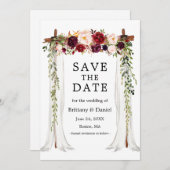 の結婚キャノピーアーチ水カラーバーガンディフローラ セーブザデート (正面/裏面)