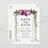 の結婚キャノピーアーチ水カラー紫フローラ 案内ポストカード (正面/裏面)