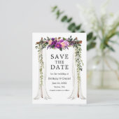 の結婚キャノピーアーチ水カラー紫フローラ 案内ポストカード (スタンド正面)